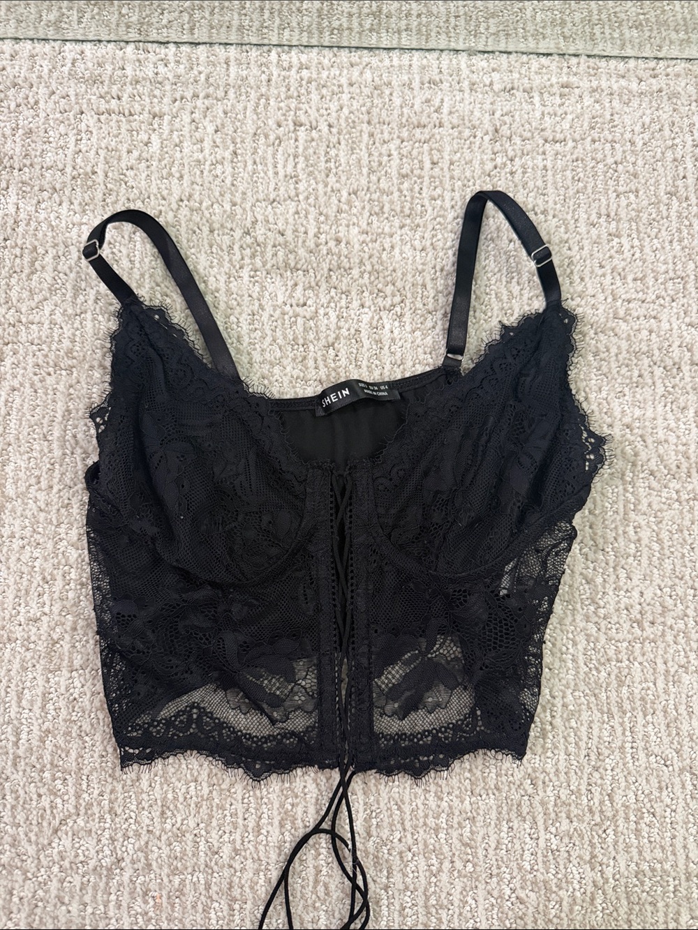 SHEIN Black Lace Corset Bralette with Front Tie